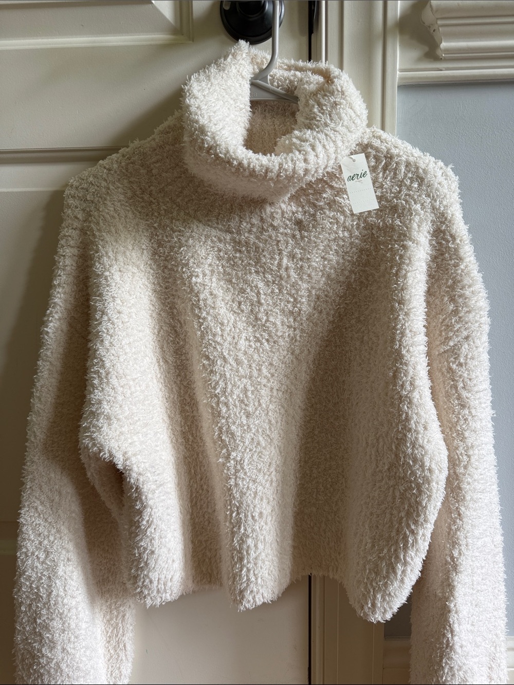 aerie Cropped Turtleneck Plush Fuzzy Sweater